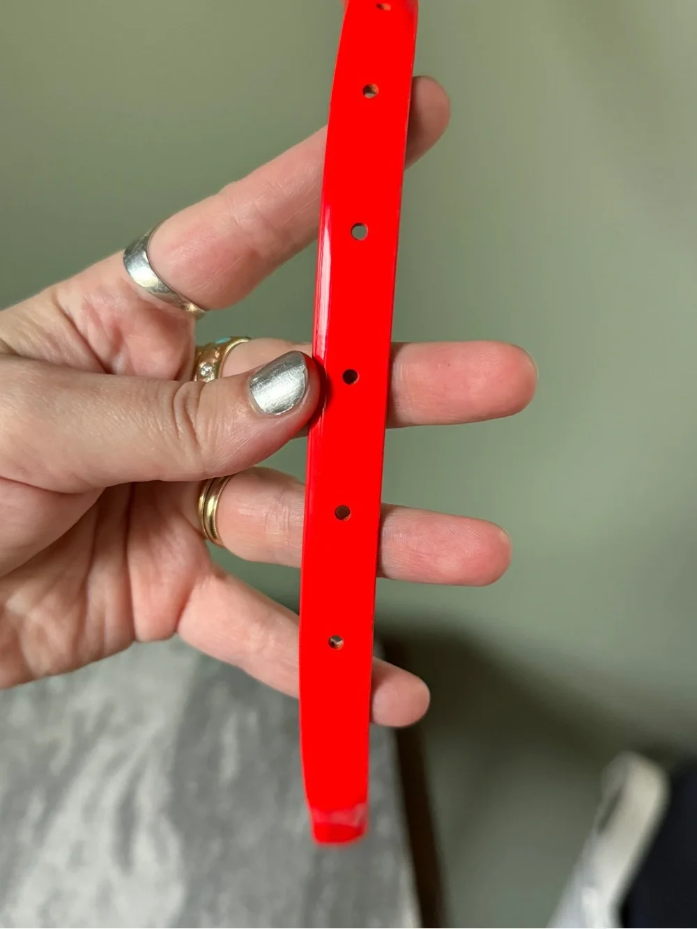 J. Crew - Patent Bright Red Skinny Belt with Gold Buckle - Size S
